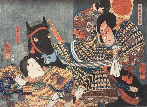 Utagawa Kuniyoshi (Künstler*in), Naozane tötet Atsumori | Aus dem Kabuki-Schauspiel Keimendes Grün auf dem Schlachtfeld von Ichinotani , 1852