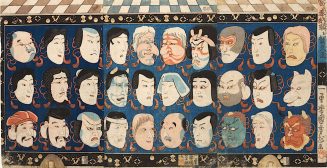 Glückbringende männliche und weibliche Schauspielmasken
