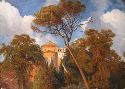 Johann Wilhelm Schirmer, "Bei Tivoli" - Im Park der Villa d'Este mit der Kirche La Carità, 1840 ...