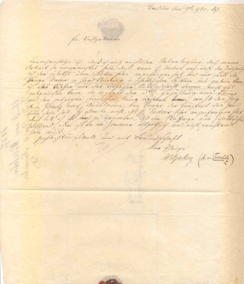 Brief von Karl August Friedrich von Witzleben