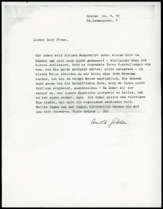 Korrespondenz von Arnold Karl Franz Gehlen an Otto Piene