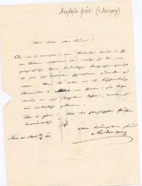 Brief von Anastasius Grün