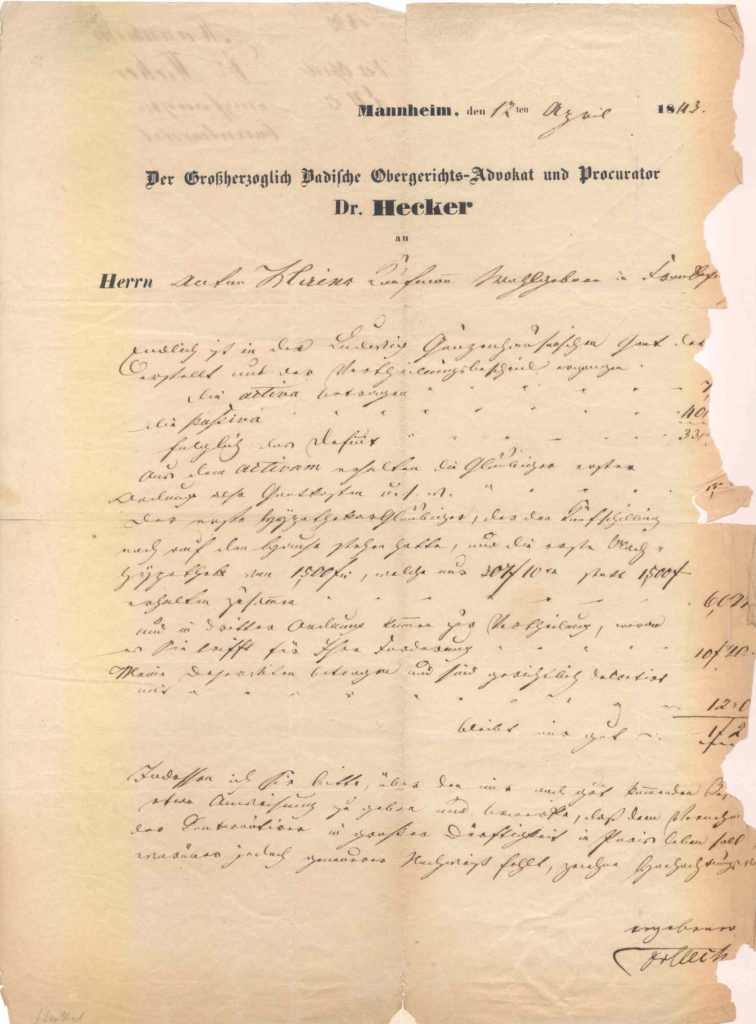 Brief von Friedrich Hecker