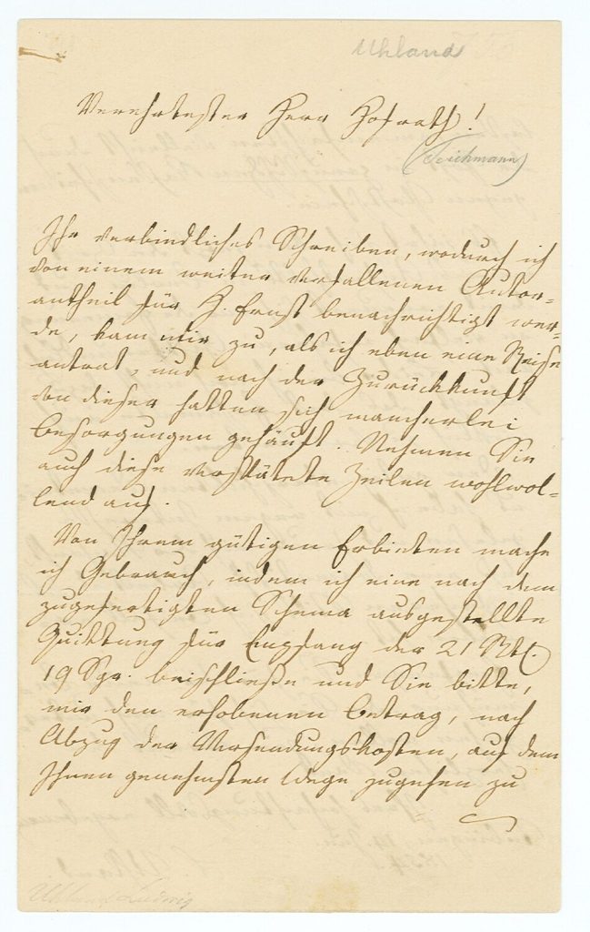 Brief von Ludwig Uhland